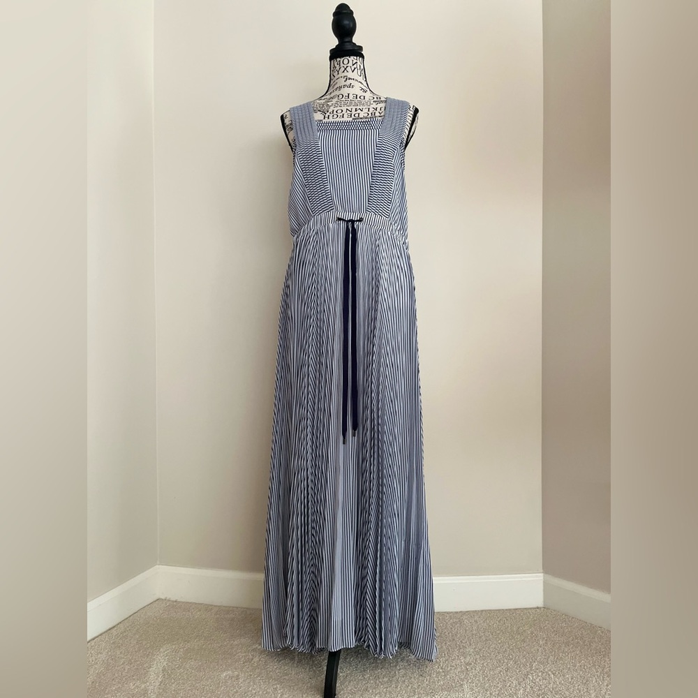 Maeve Blue and White Striped Pleated Maxi — Size 12